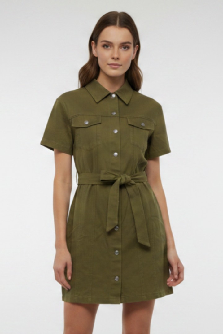COLLARED BUTTON DOWN MINI DRESS SKSY3407-