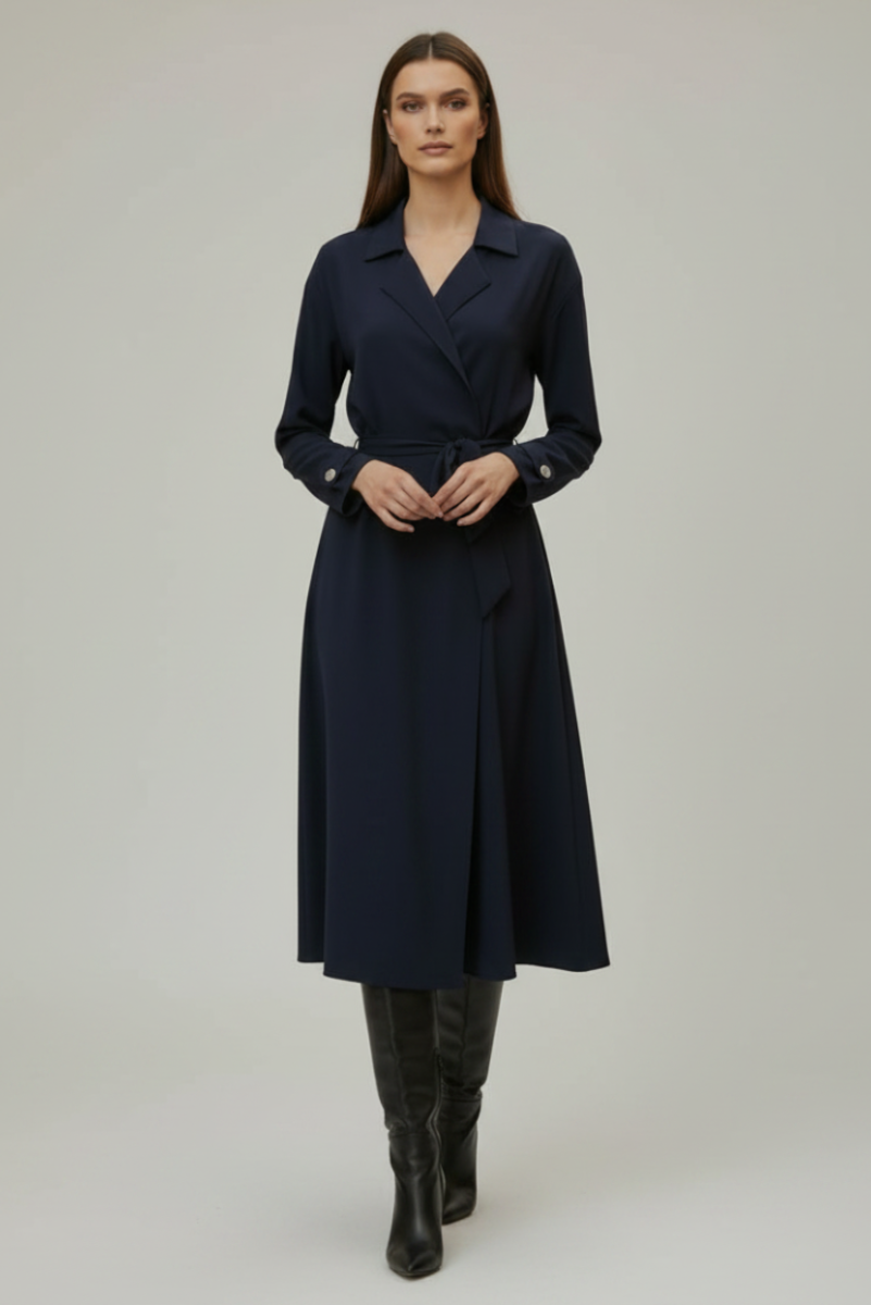 COLLARED TIE WAIST WRAP LONG CARDIGAN LJ00532-