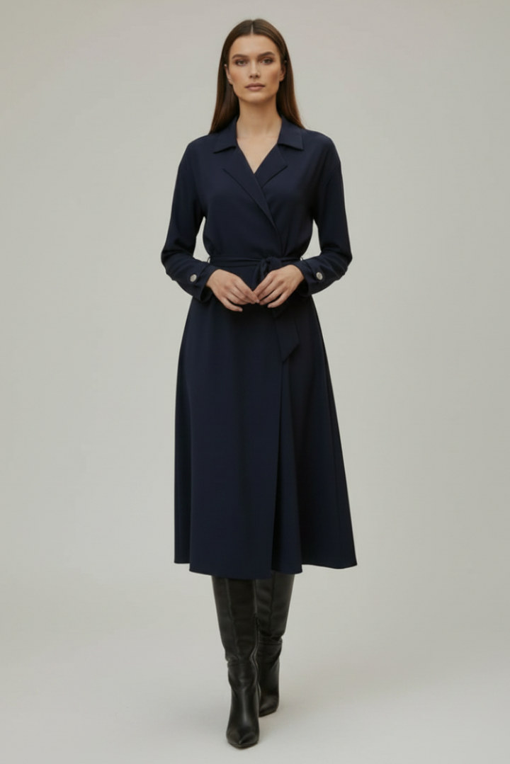 COLLARED TIE WAIST WRAP LONG CARDIGAN LJ00532-