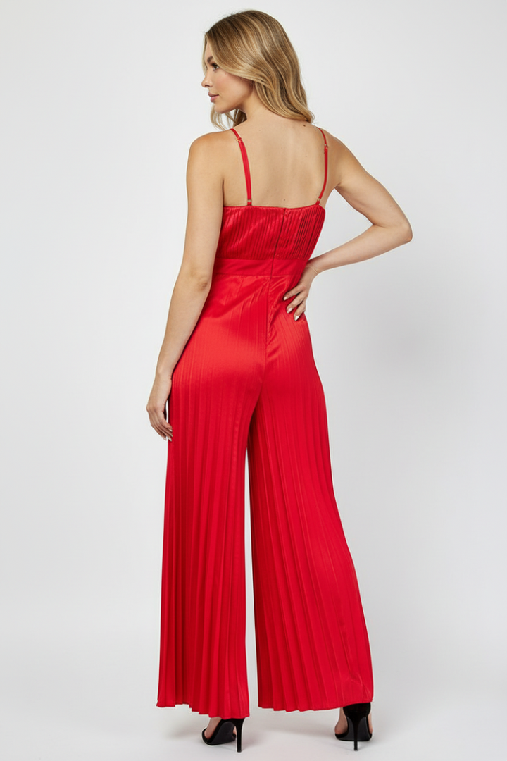 RED PLEATED SLEEVELESS JUMPSUIT AVJ51891W-