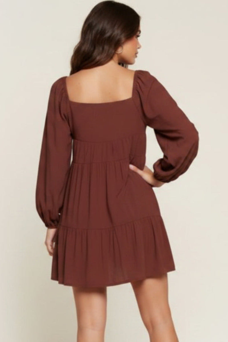 SQUARE NECK PUFF LONG SLEEVE MINI DRESS D10025
