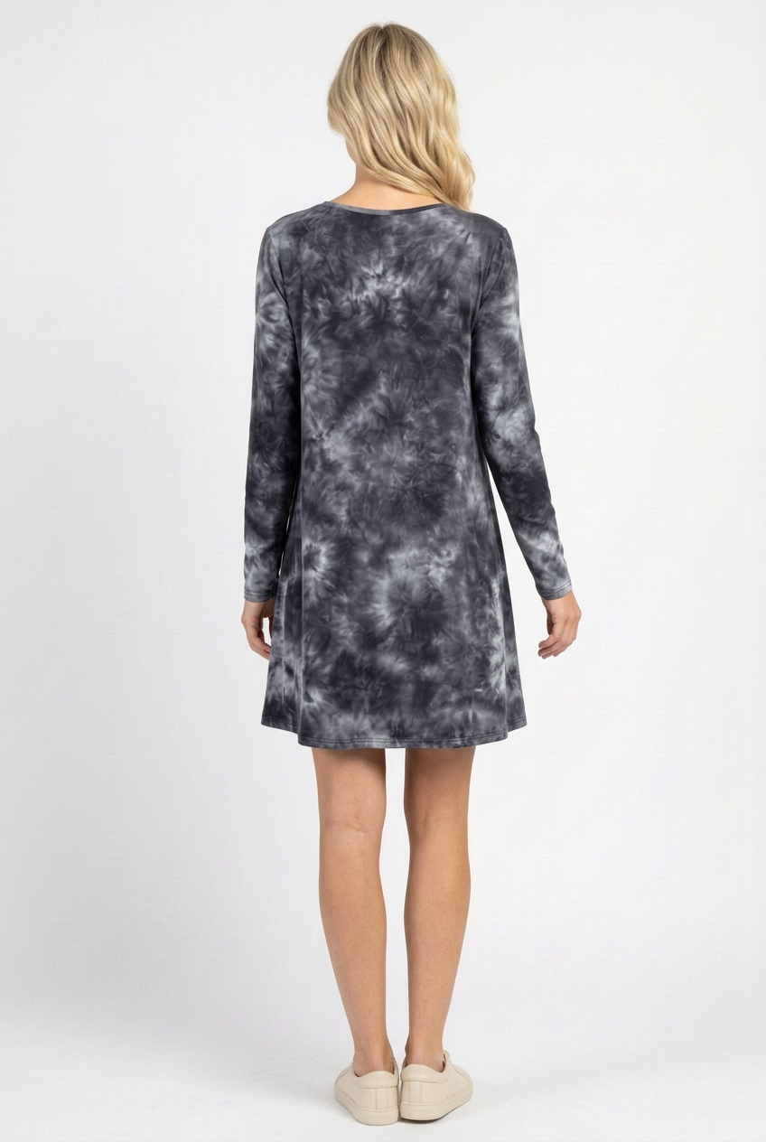 Charcoal tie-dye dress full-back studio view