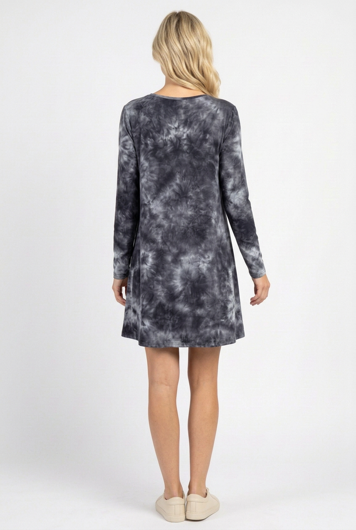 Charcoal tie-dye dress full-back studio view