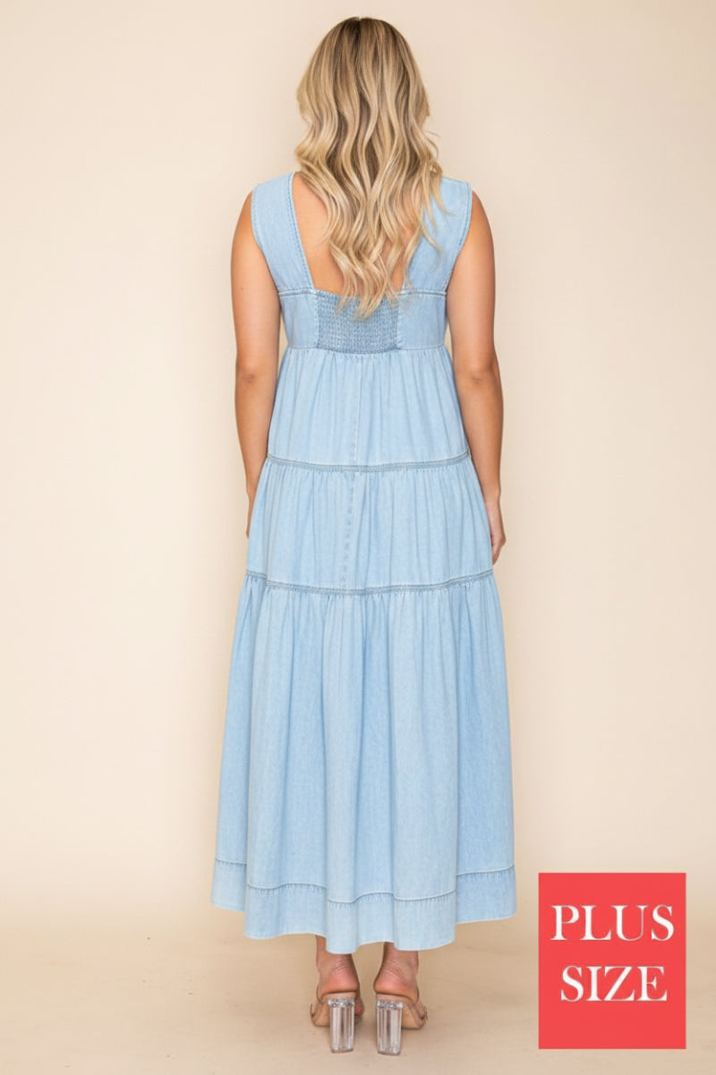 PLUS SIZE SQUARE NECK SLEEVELESS SOLID MAXI DRESS WBD90695P