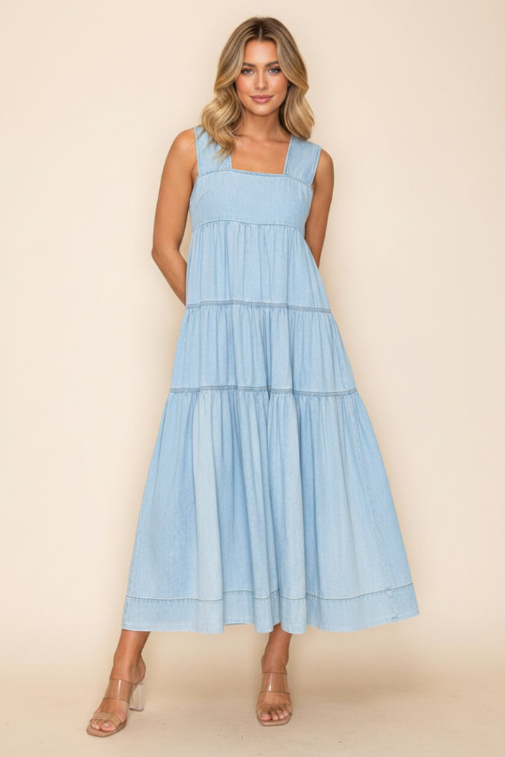 SQUARE NECK SLEEVELESS SOLID MAXI DRESS WBD90695XL