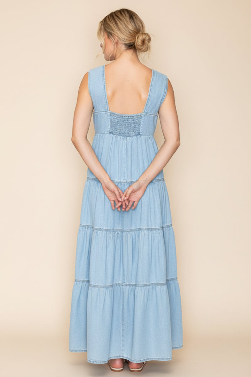 SQUARE NECK SLEEVELESS SOLID MAXI DRESS WBD90695XL