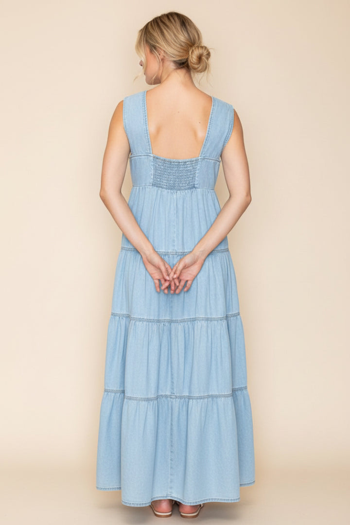 SQUARE NECK SLEEVELESS SOLID MAXI DRESS WBD90695XL