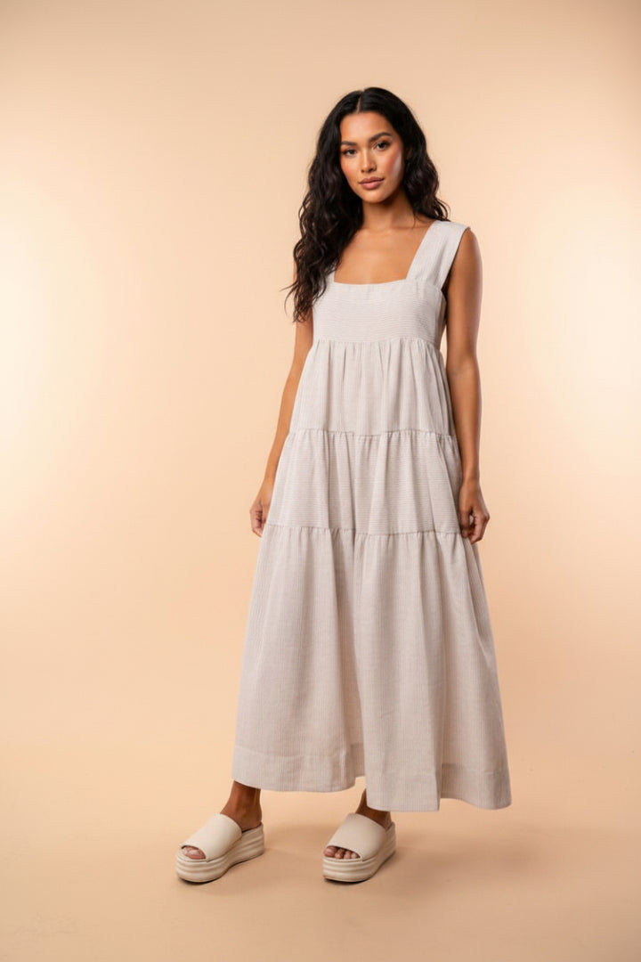 SQUARE NECK SLEEVELESS SOLID MAXI DRESS