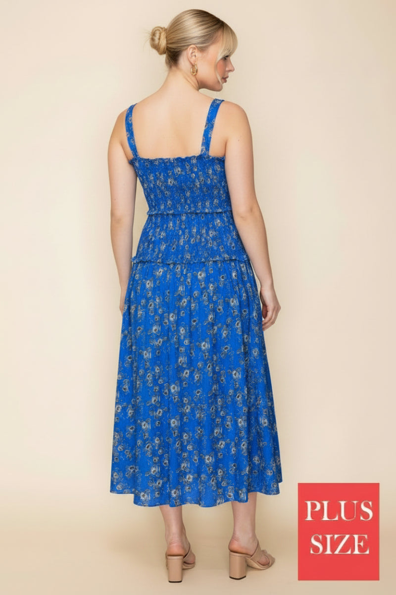 PLUS SIZE SLEEVELESS SMOCKED MIDI DRESS WBD90761P