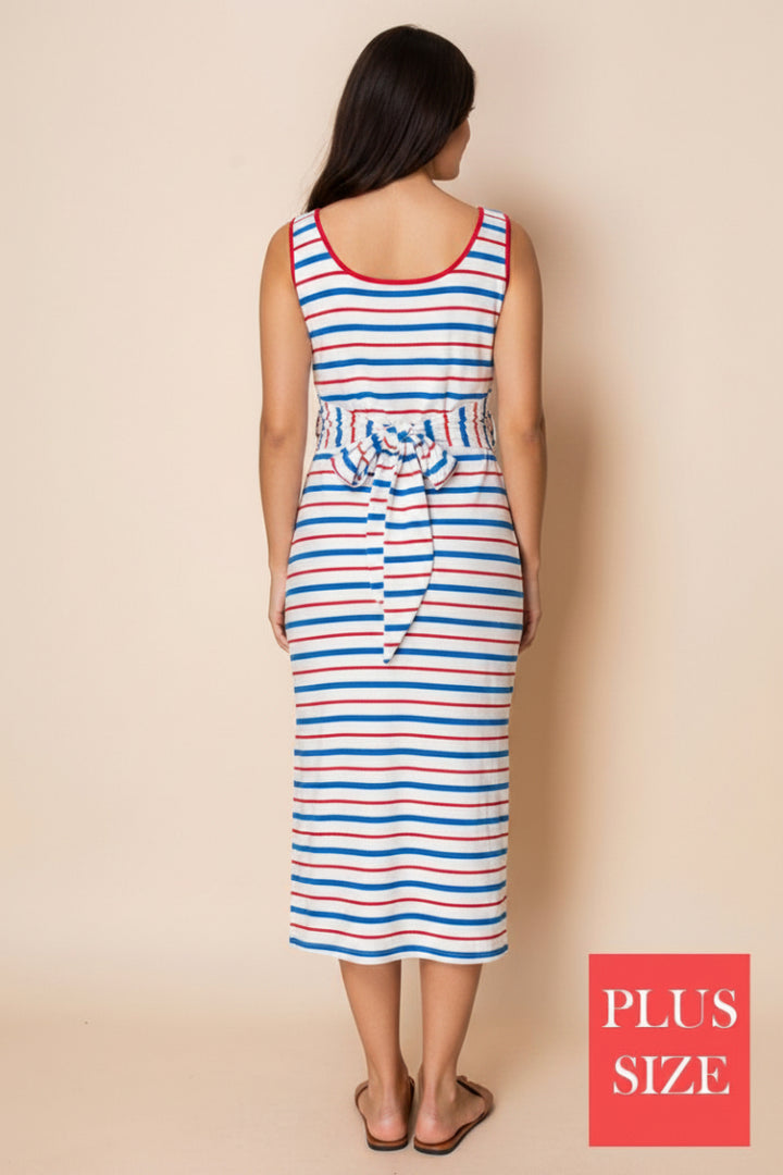 PLUS SIZE SLEEVELESS STRIPED MIDI DRESS