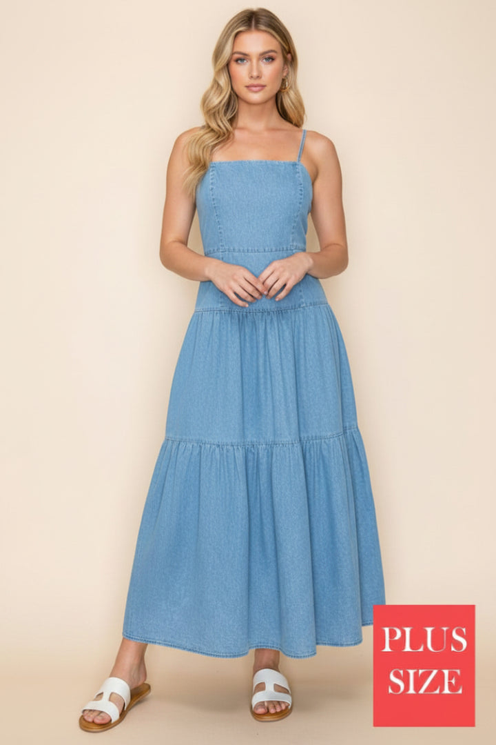 PLUS SIZE SLEEVELESS DENIM MAXI DRESS-WBD90767P