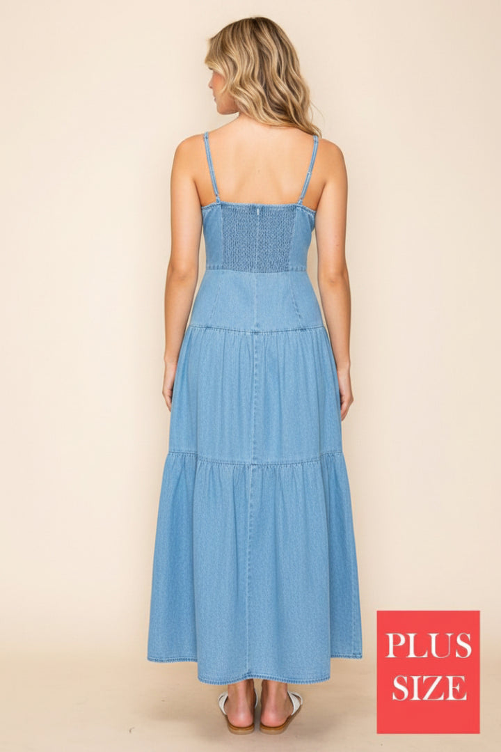 PLUS SIZE SLEEVELESS DENIM MAXI DRESS-WBD90767P