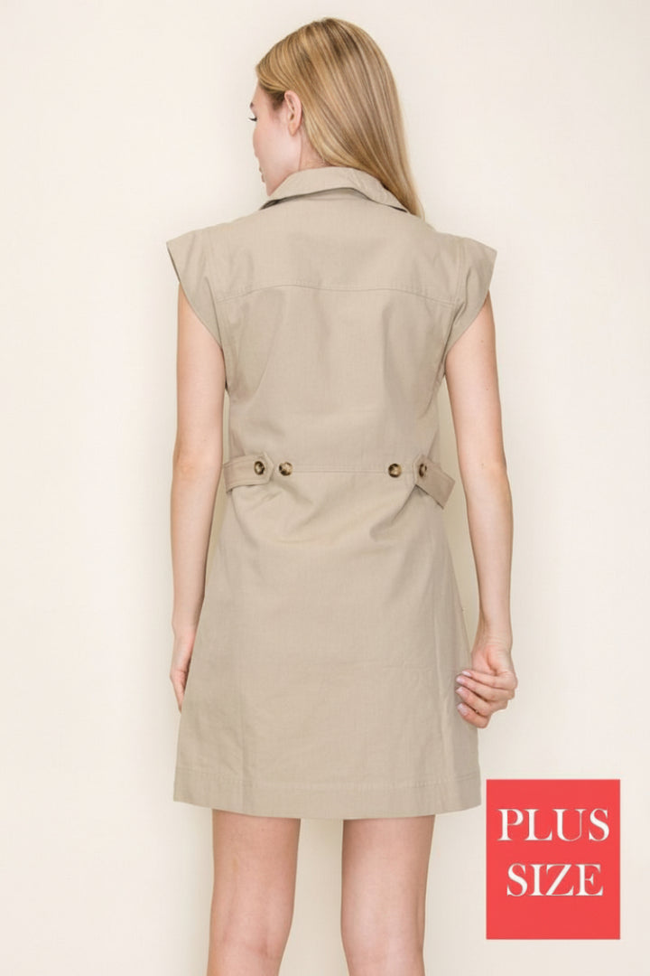 PLUS SIZE SLEEVELESS BUTTON DOWN MINI DRESS-WBD90876P