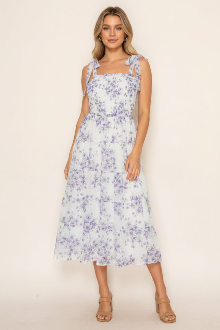 PLUS SIZE SLEEVELESS FLORAL PRINT MIDI DRESS-WBD90909P