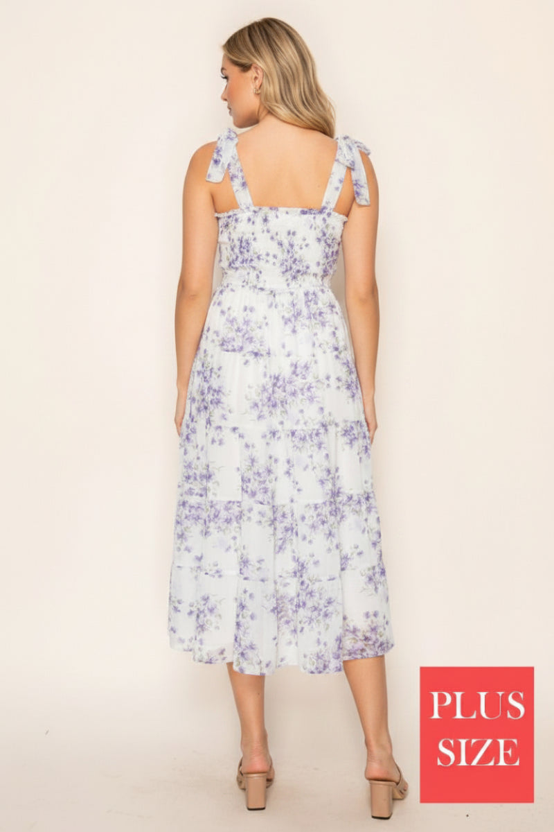 PLUS SIZE SLEEVELESS FLORAL PRINT MIDI DRESS-WBD90909P