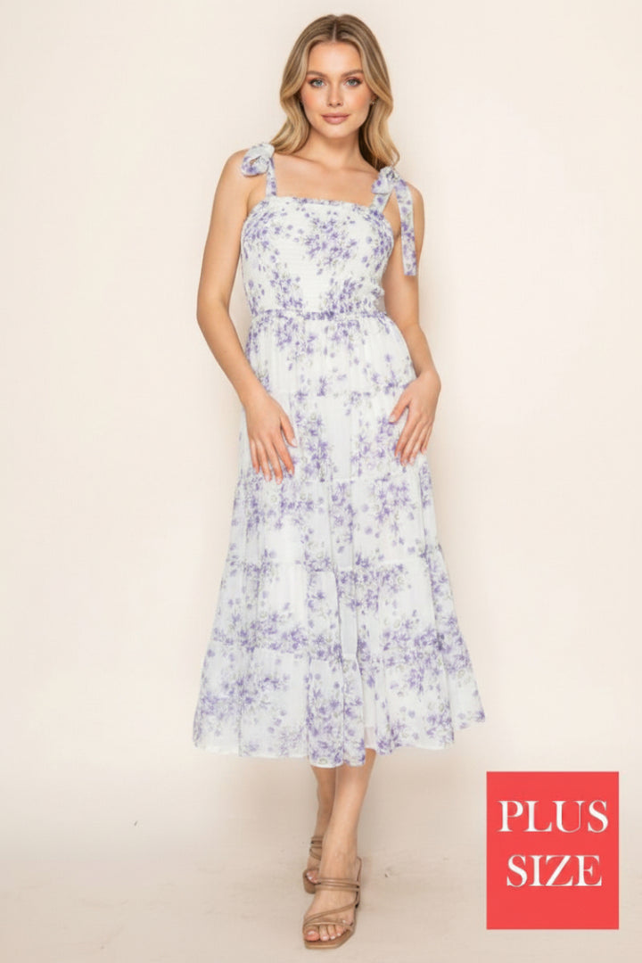PLUS SIZE SLEEVELESS FLORAL PRINT MIDI DRESS-WBD90909P