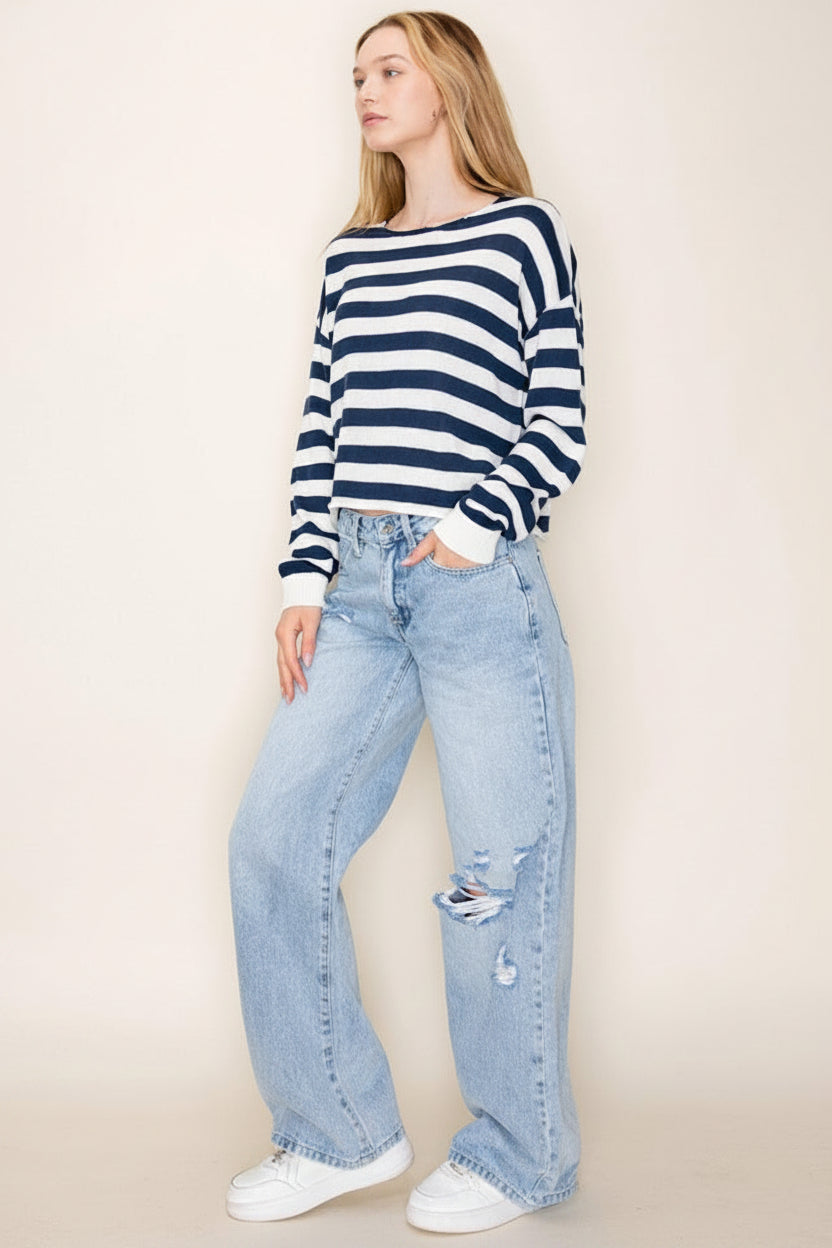 STRIPE LONG SLEEVE SWEATER-WBPT10020
