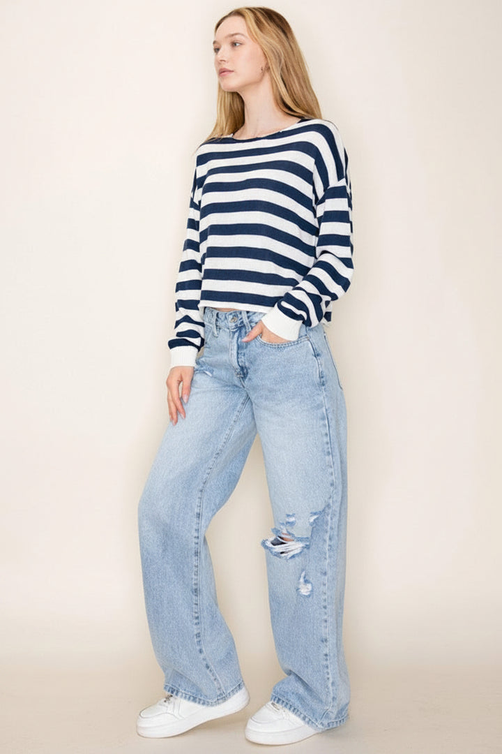 STRIPE LONG SLEEVE SWEATER-WBPT10020