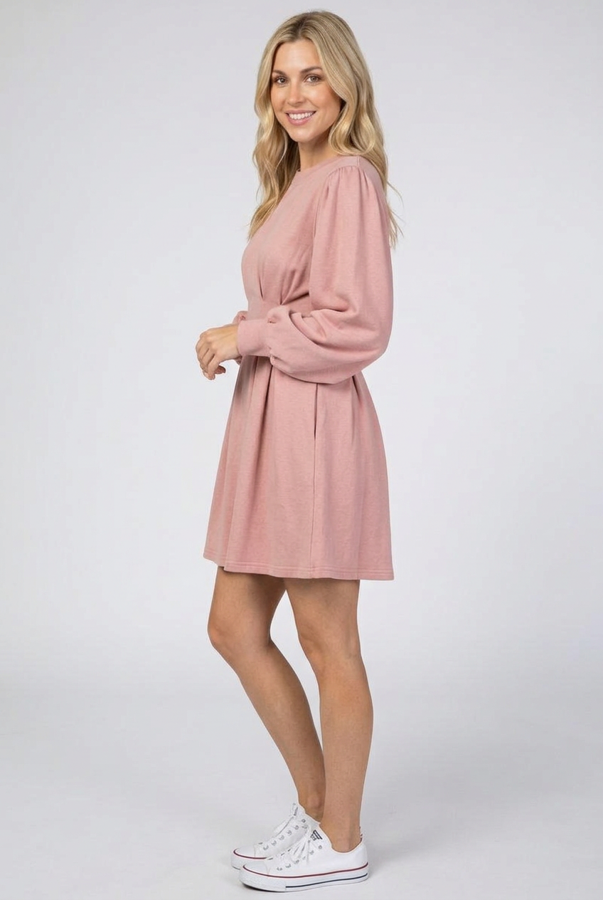 Dusty-pink dress side studio view