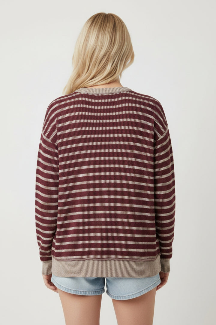 PLUS SIZE STRIPE LONG SLEEVE SWEATSHIT TOP HMET8084