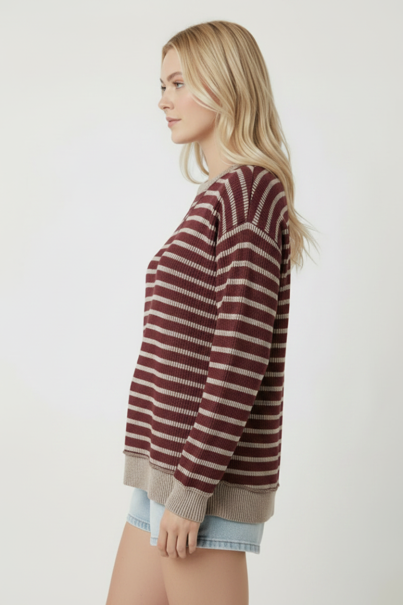 PLUS SIZE STRIPE LONG SLEEVE SWEATSHIT TOP HMET8084
