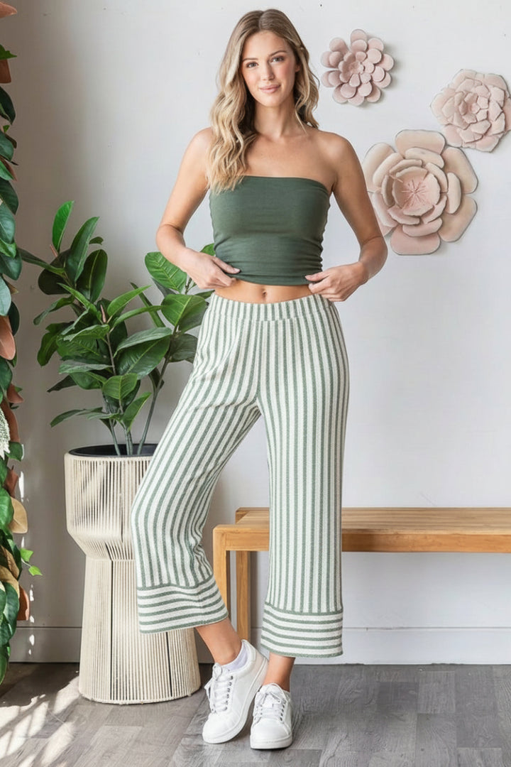 PLUS SIZE STRIPE JACQUARD CROPPED PANTS