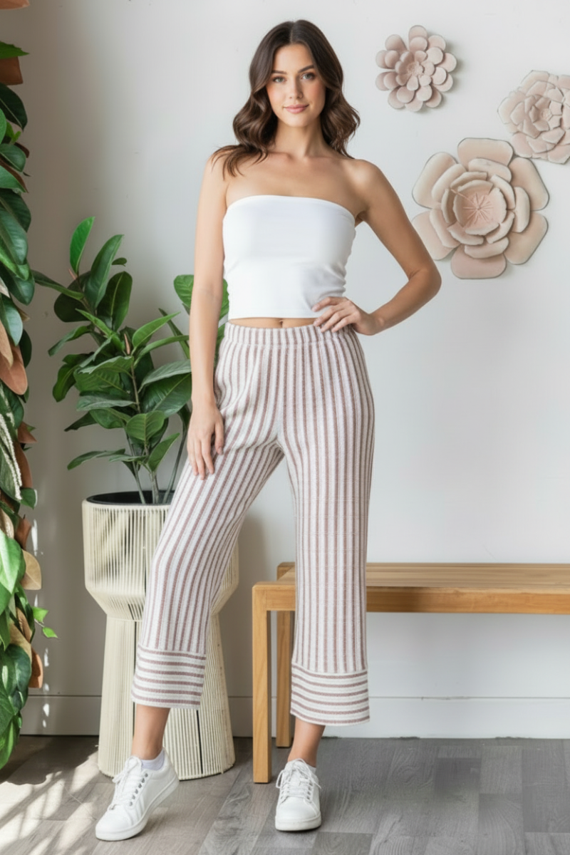 PLUS SIZE STRIPE JACQUARD CROPPED PANTS