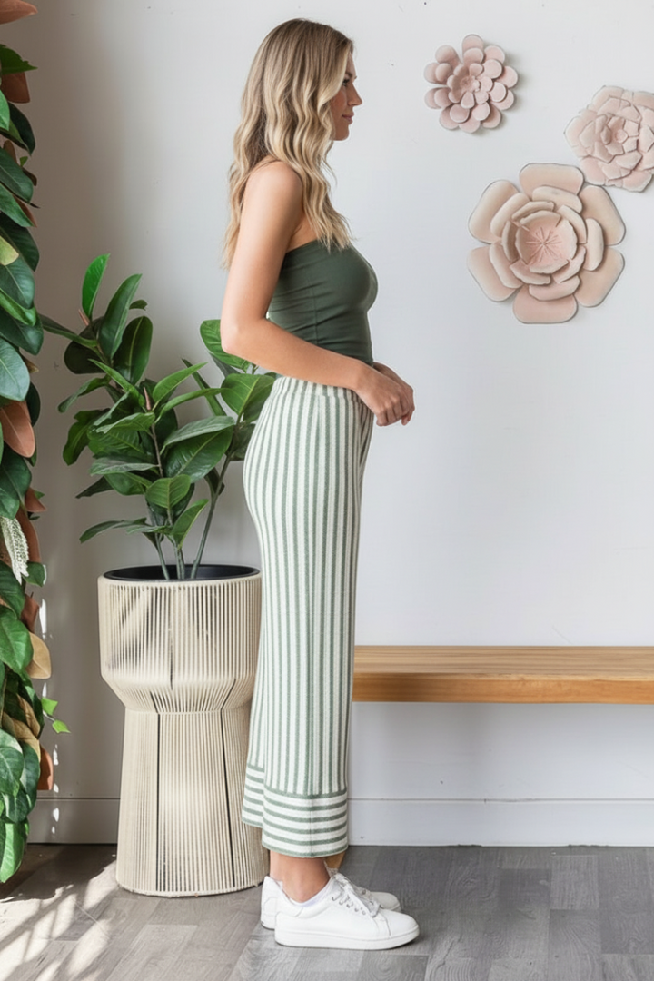 PLUS SIZE STRIPE JACQUARD CROPPED PANTS