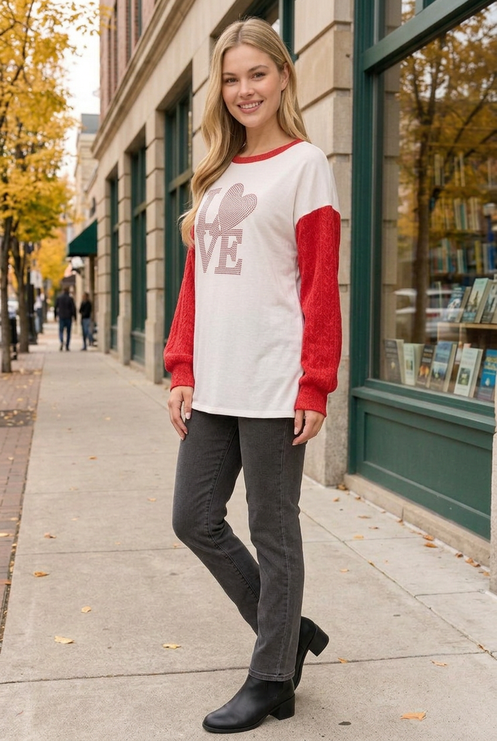 Half-side lifestyle pose in the autumn bookstore setting