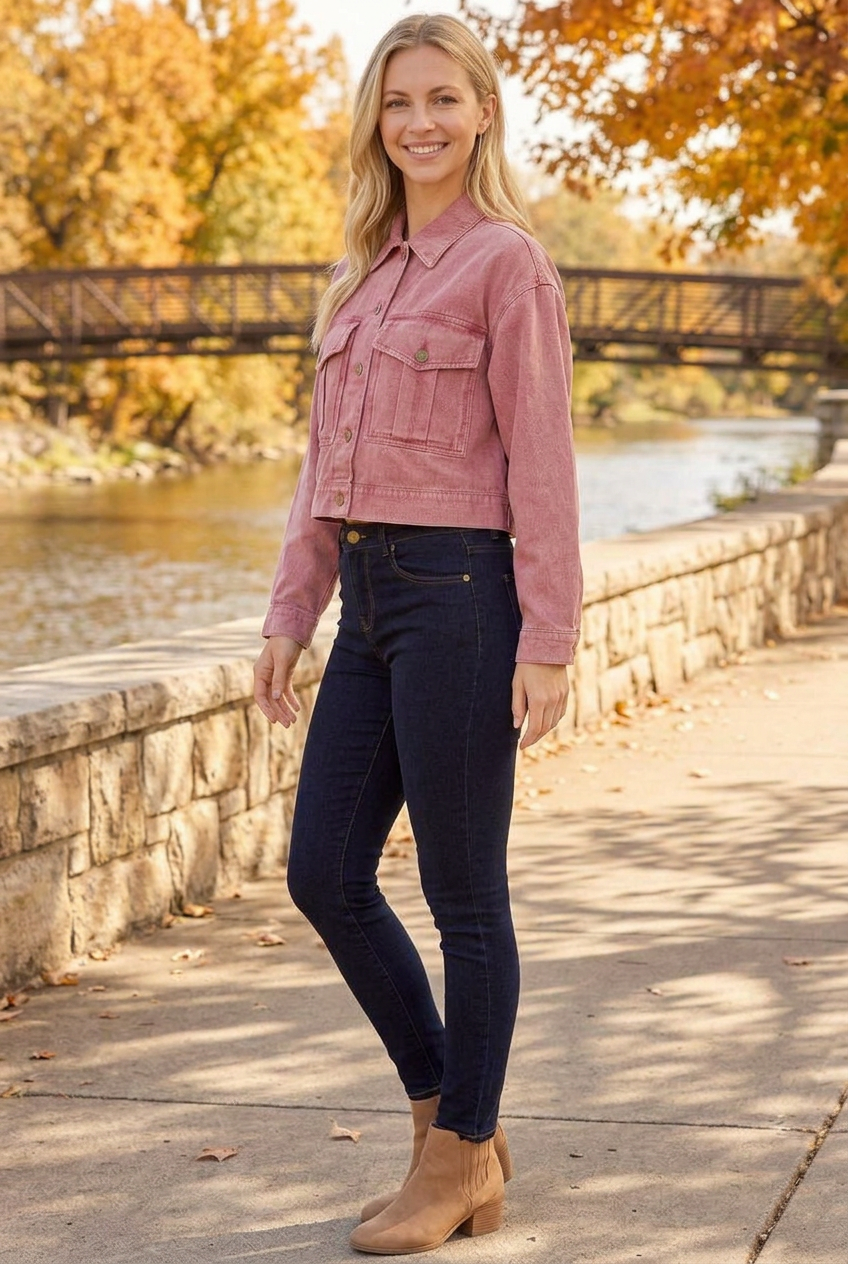 Half-side lifestyle pose with face toward camera