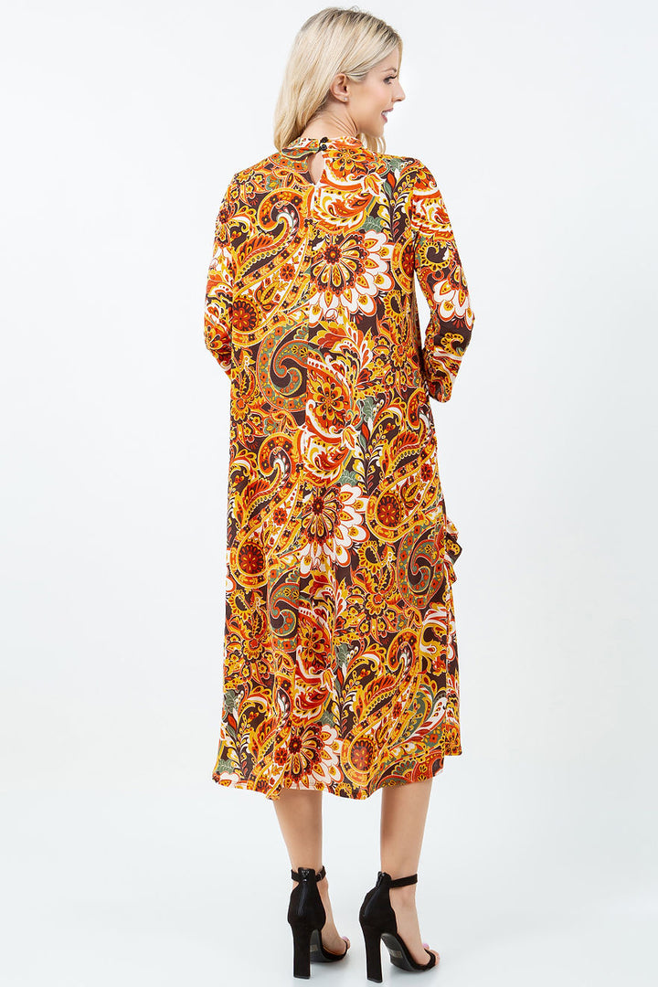 MULTI COLOR MOCK NECK MIDI DRESS W/SIDE POCKET