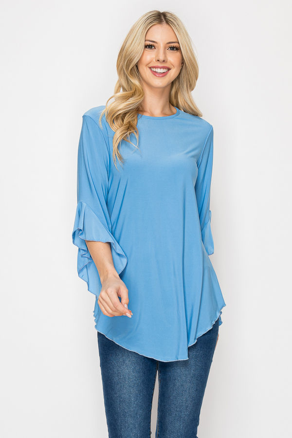 PLUS SIZE SOLID 3/4 BELL SLEEVES TUNIC TOP