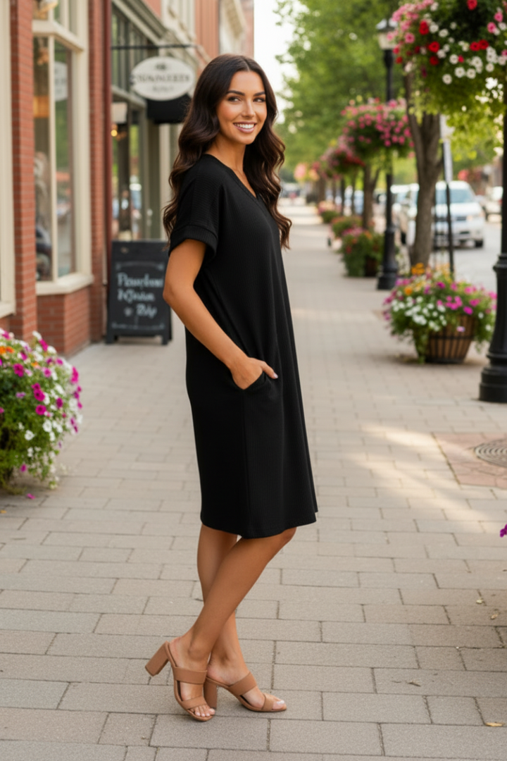 PLUS SIZE DOLMAN SLEEVE W/BAND URBAN RIB MINI DRESS HMED6846