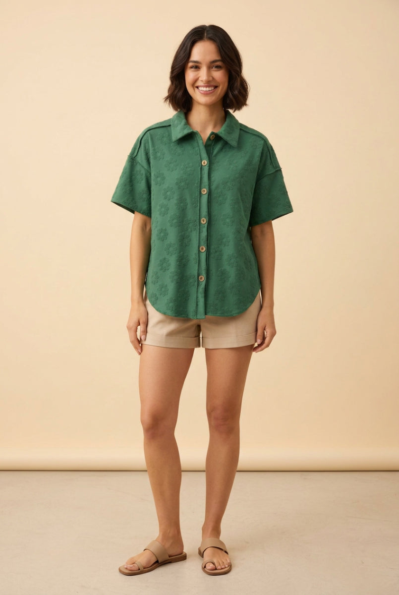 PLUS SIZE BUTTON DOWN SHORT SLEVE TOP HMET7805-12