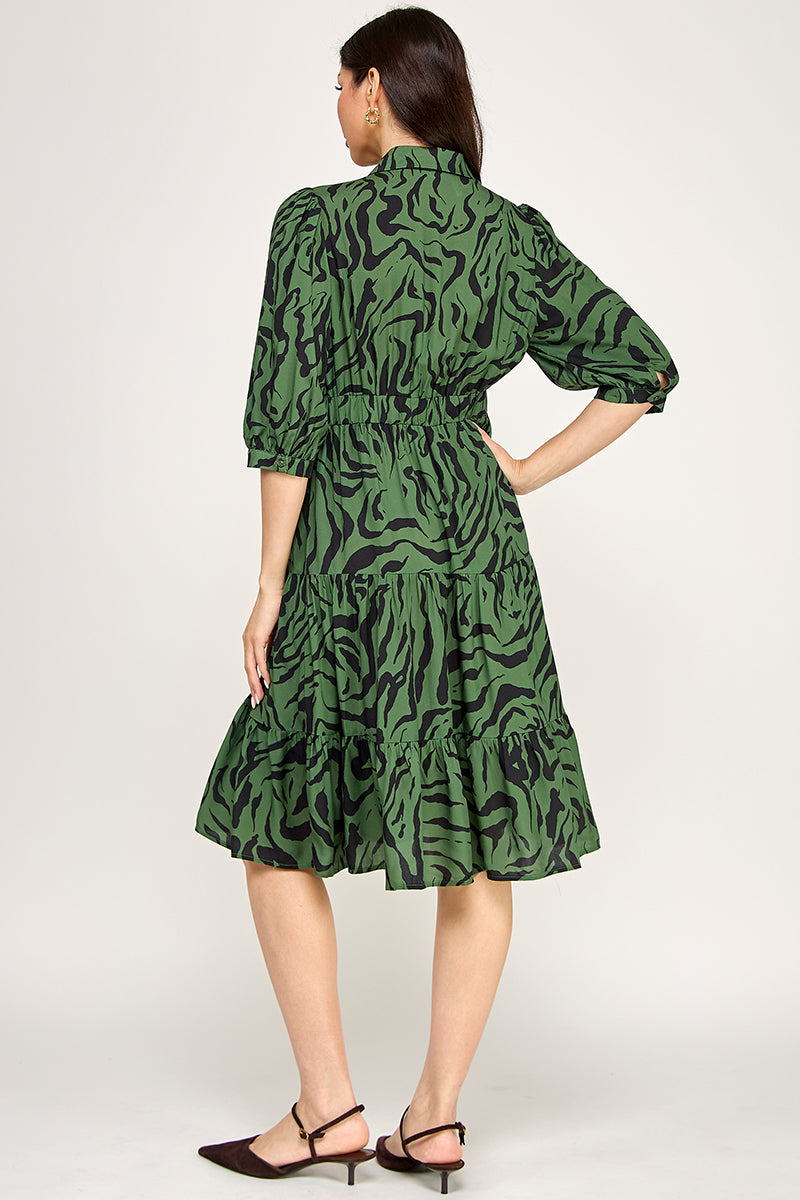 COLLARED BUTTON DOWN MIDI DRESS