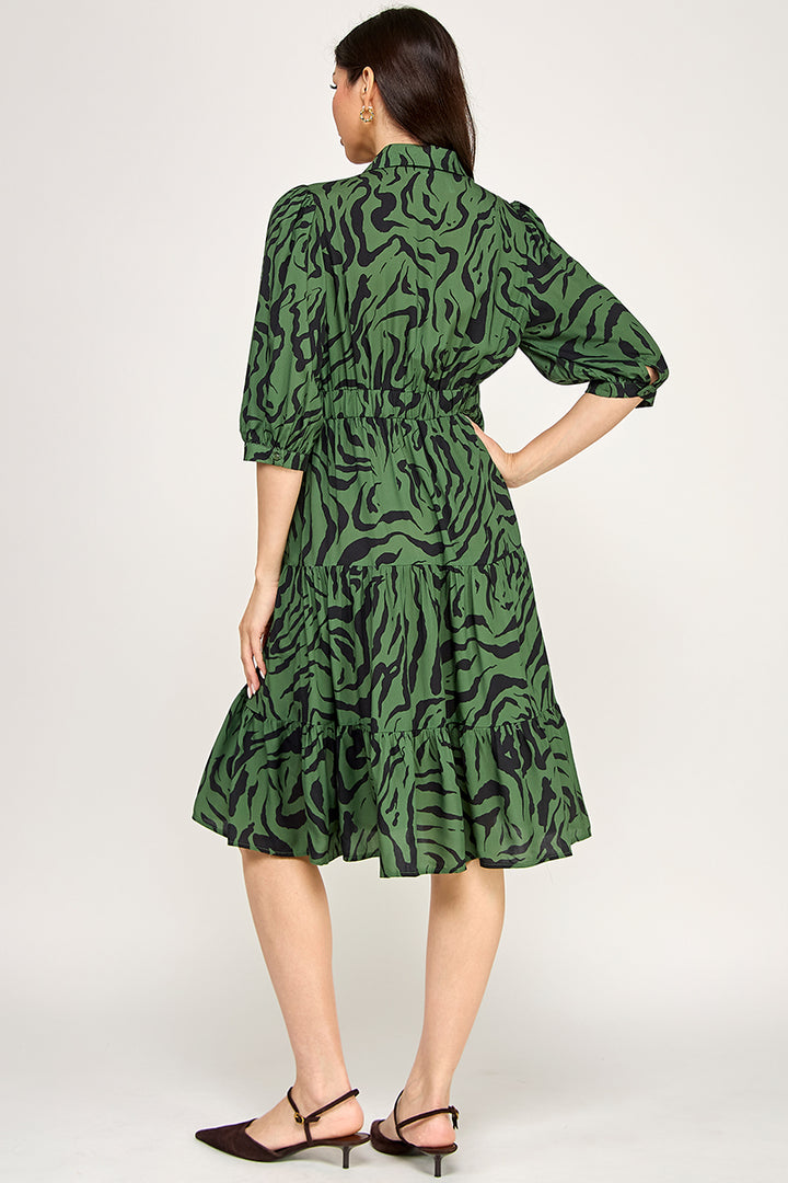 COLLARED BUTTON DOWN MIDI DRESS