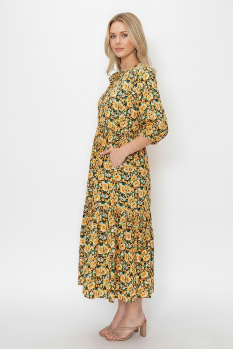 PLUS SIZE ROUND TIE NECKLINE MIDI DRESS WITH A RELAXED FIT SHVL5994-E