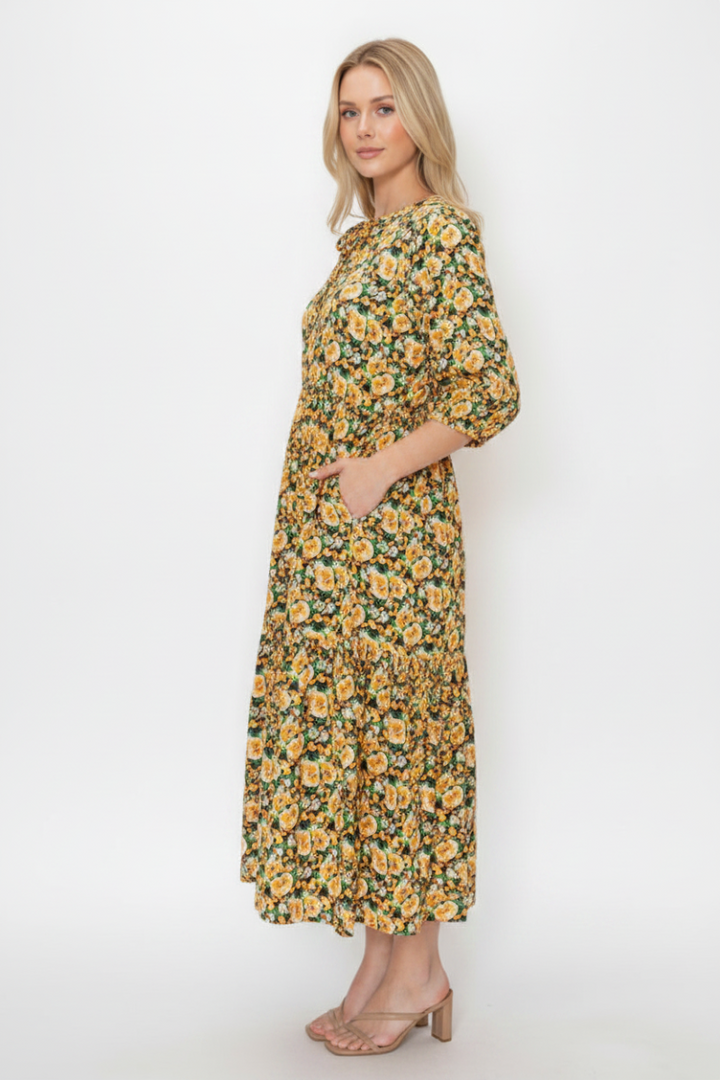 PLUS SIZE ROUND TIE NECKLINE MIDI DRESS WITH A RELAXED FIT SHVL5994-E