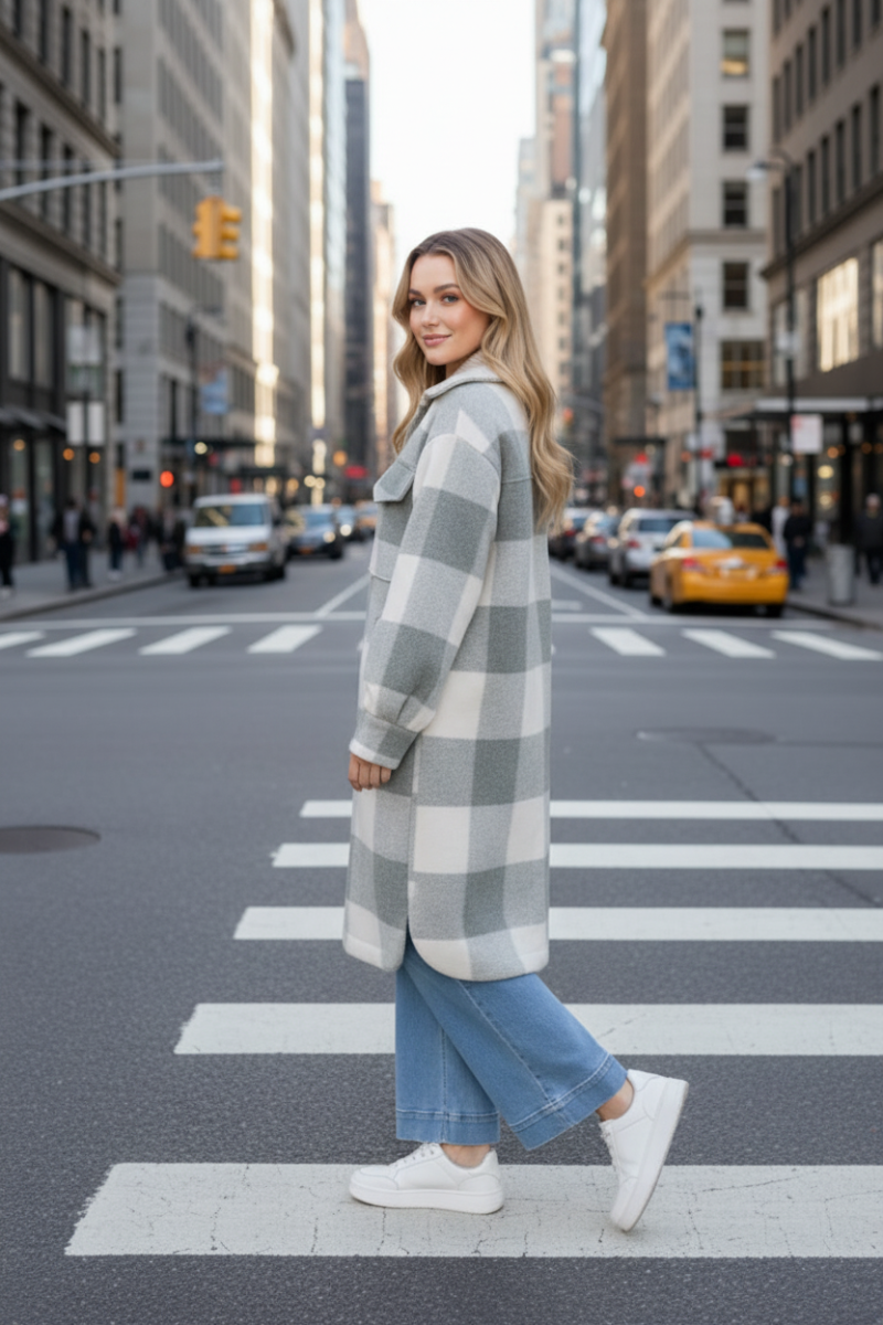 CHECKERED PRINT JACKET WITH FRONT ZIP-UP-WBT11280XL