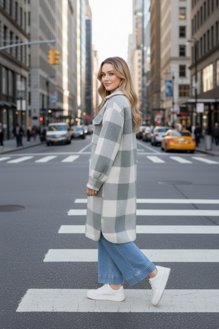 CHECKERED PRINT JACKET WITH FRONT ZIP-UP-WBT11280XL