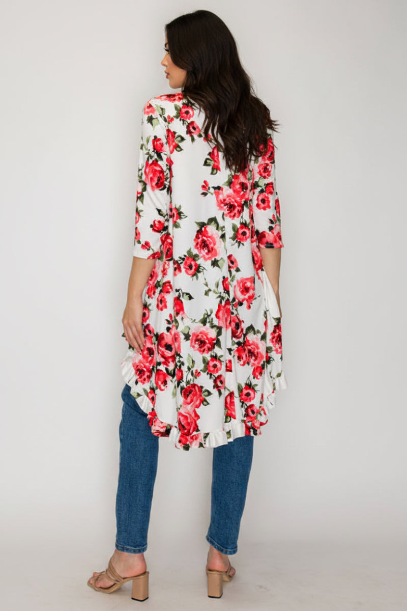 3/4 SLEEVES HIGH LOW TUNIC TOP-SHB5789-PRT