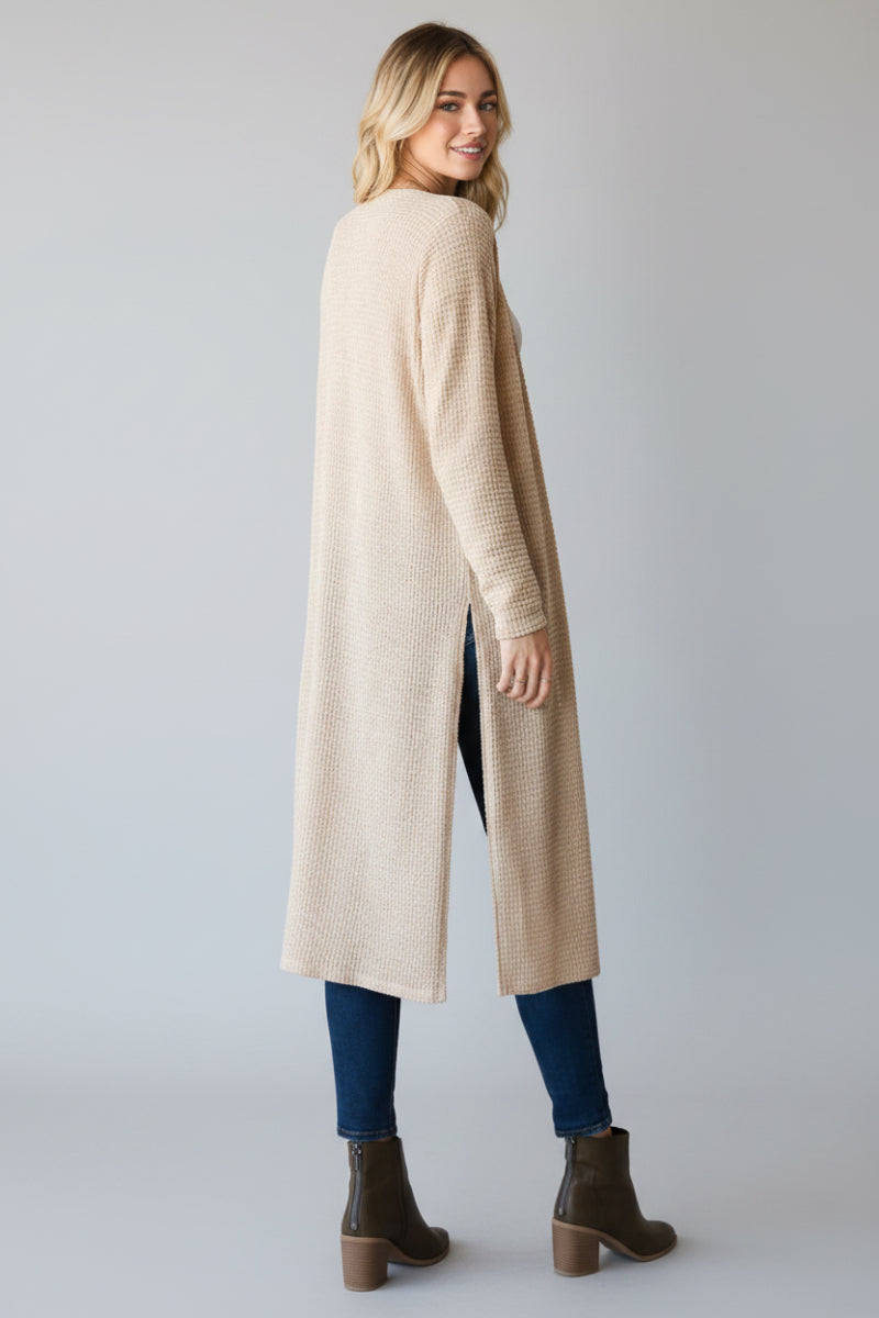 PLUS SIZE LONG SLEEVE SOLID WAFFLE OPEN CARDIGAN