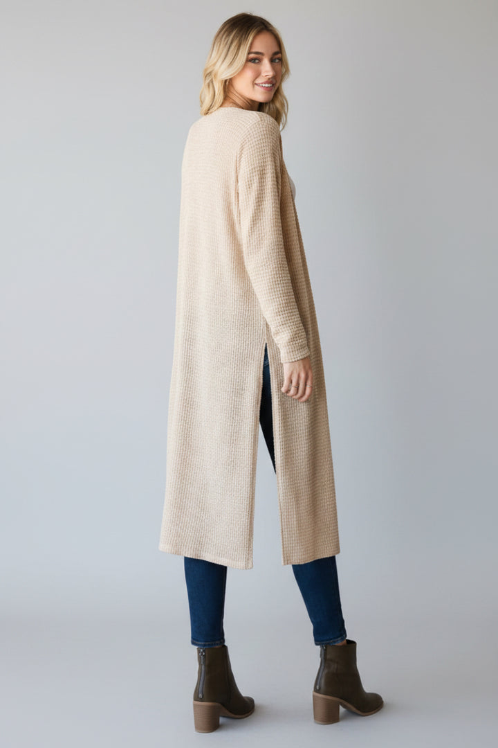 PLUS SIZE LONG SLEEVE SOLID WAFFLE OPEN CARDIGAN