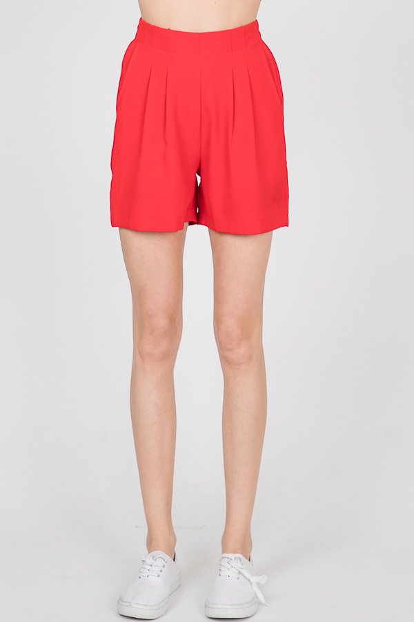 PLEATED ELASTIC WAIST W/SIDE POCKETS  SHORTS HMP1009