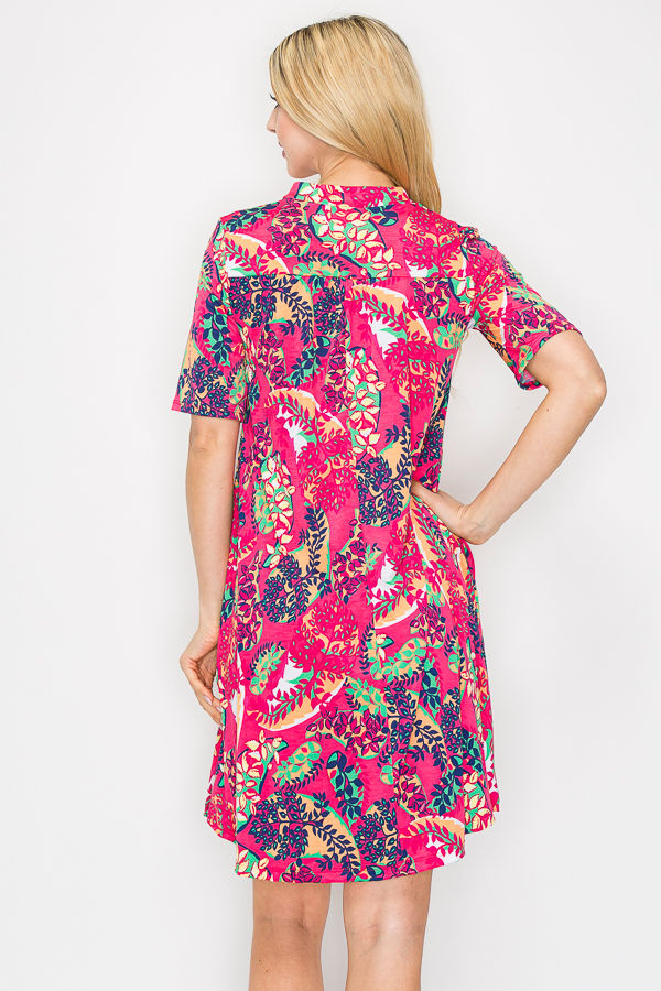 TROPICAL PRINT SWING SHORT SLEEVE PLUS SIZE MINI DRESS-SHVC5086ES