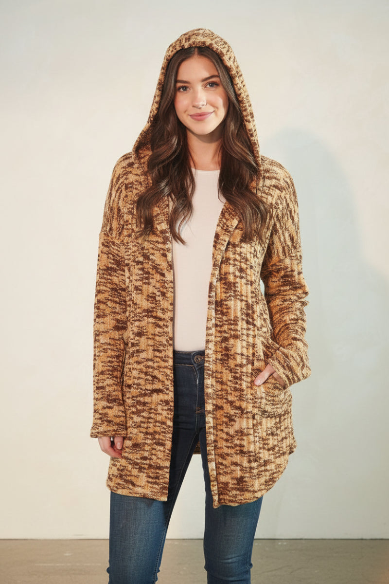 LONG SLEEVE MULTI COLOR KNIT HOODIE OPEN CARDIGAN HMSJ1032-30