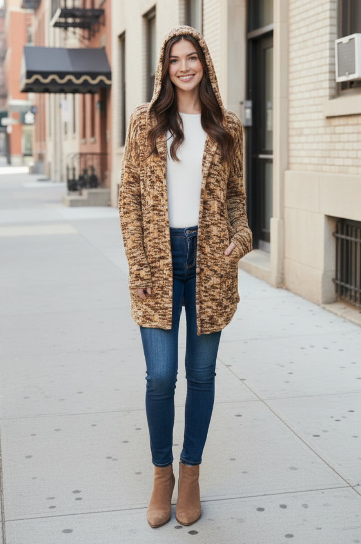 LONG SLEEVE MULTI COLOR KNIT HOODIE OPEN CARDIGAN HMSJ1032-30