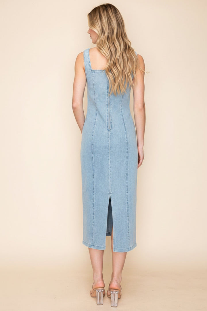 SLEEVELESS DENIM MIDI DRESS WBD90763XL