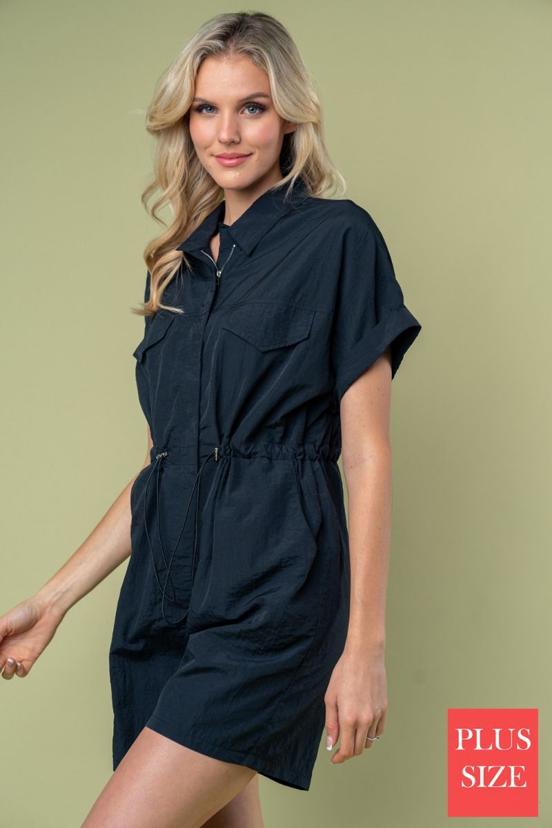 PLUS SIZE SHORT SLEEVE SOLID WOVEN ROMPER