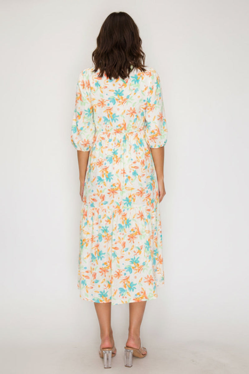 RELAXED FIT ROUND TIE NECK MIDI DRESS SHVL5994-G
